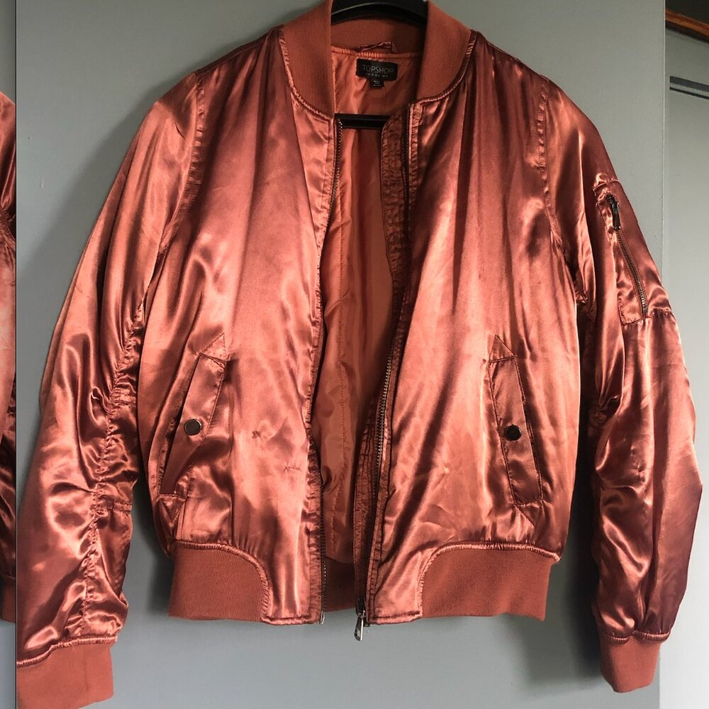 Topshop Rose Gold Bomber Jacket Size 6 US/ UK 10 Pink